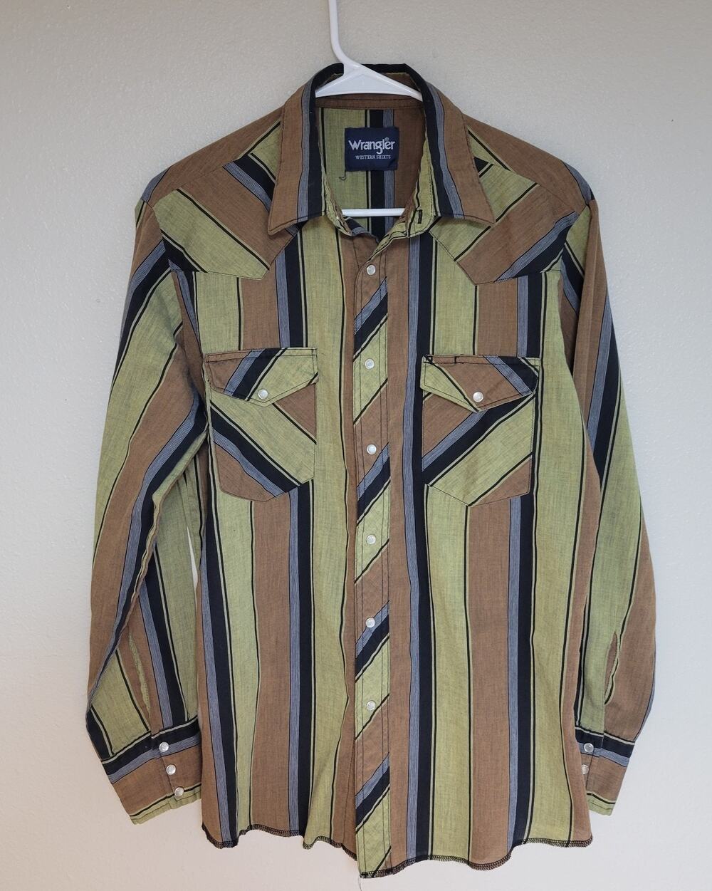 Wrangler Western Shirt Men's Pearl Snap Striped Long Sleeve Brown Green Black